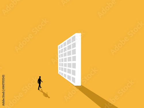 Obstacle, Business walks and meets a large wall blocking the way of the wall