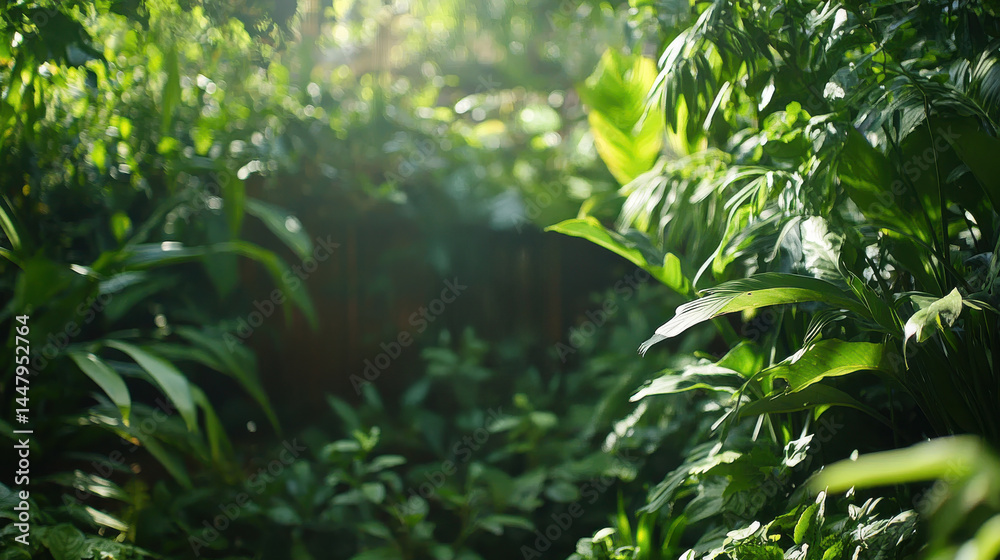 Lush Green Pathway Through Dense Tropical Foliage in Nature Lush Green Pathway Through Dense Tropical Foliage in Nature