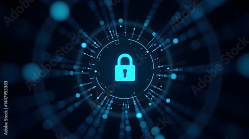 Blue padlock on a dark background with blue dots, representing digital security and data protection. Ideal for illustrating cybersecurity concepts.