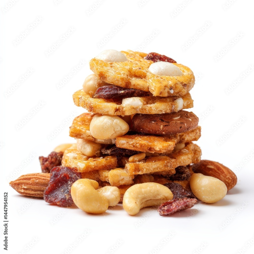 Delicious Crunchy Honey Glazed Nut Mix Stacked High with Cashews Almonds Macadamia and Cranberries