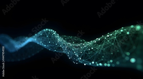 Futuristic abstract mesh wave with connected dots and lines, creating a dynamic 3D rendering. Ideal for technology, science, and modern design projects.