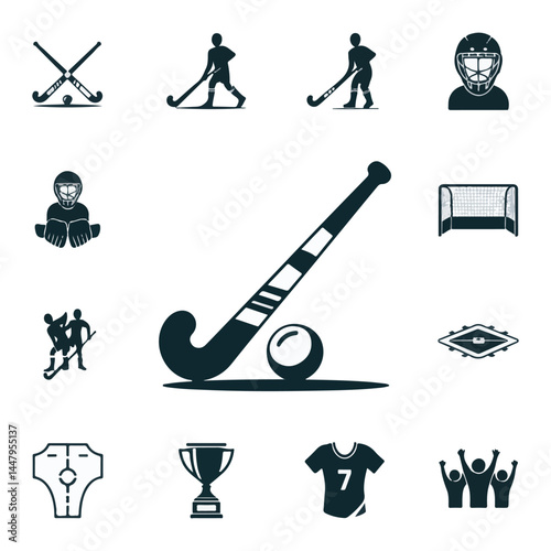 Field Hockey Vector Icons.