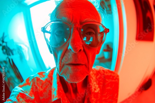 Obraz na płótnie Aging struggles. Aging eyes. Parkinson's disease - challenge in old age: abstract image of health condition. Aging population. Metaphorical parkinson's disease awareness of a growing old. w salonie