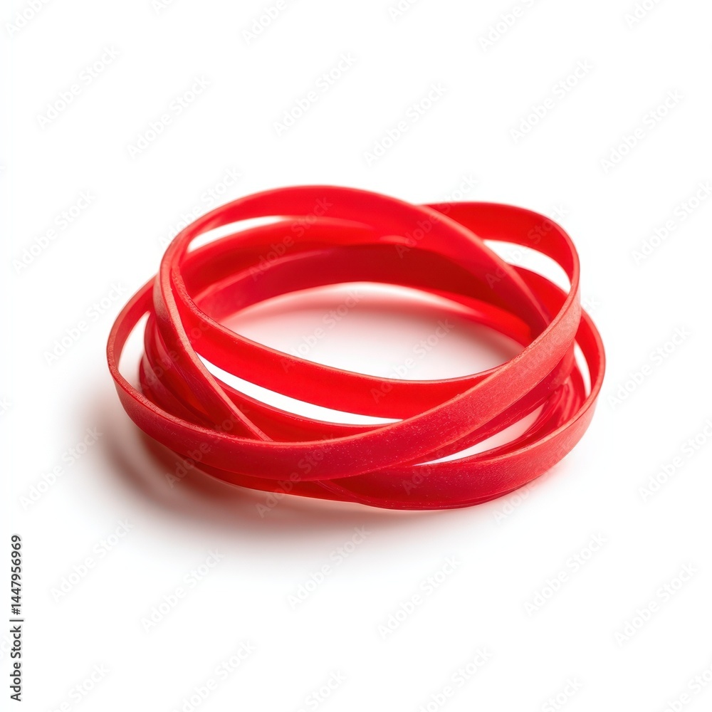 Several Red Rubber Bands Close Up Shot on White Background Useful for Crafts and Office Supplies Several Red Rubber Bands Close Up Shot on White Background Useful for Crafts and Office Supplies