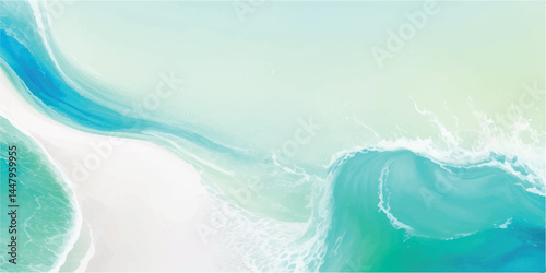 A serene watercolor ocean landscape with pastel blue and green abstract waves. Ideal for art prints, website headers, and peaceful branding.
