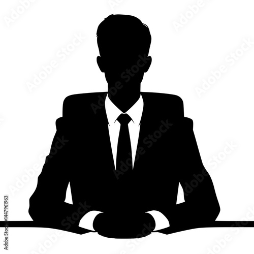 Businessman silhouette seated at a desk against a transparent background  