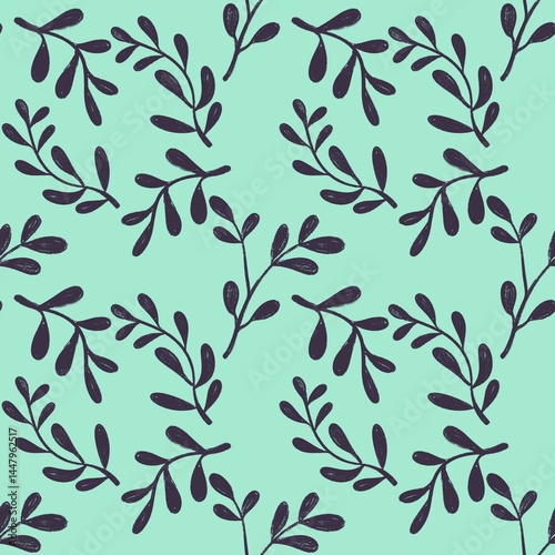 Wallpaper Mural Minimalist Dark Teal Leaf Branch Pattern Torontodigital.ca