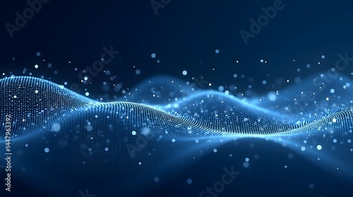 Abstract blue wave of glowing particles. Futuristic technology background. Best for science, tech, or data visualization projects.