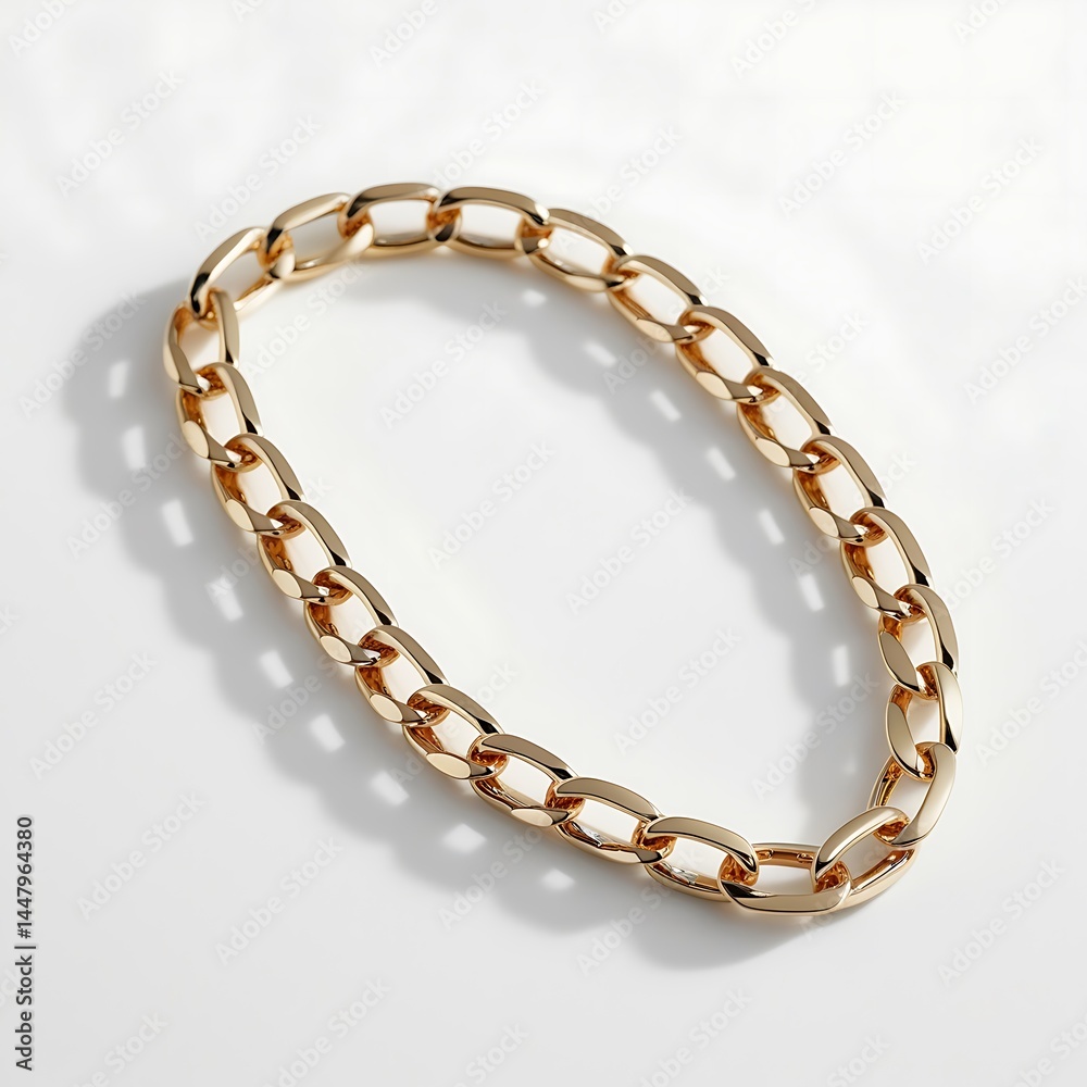 Thick Gold Chain Is Displayed On A White Background, Casting A Soft Shadow, Statement Fashion Accessory Thick Gold Chain Is Displayed On A White Background, Casting A Soft Shadow, Statement Fashion Accessory