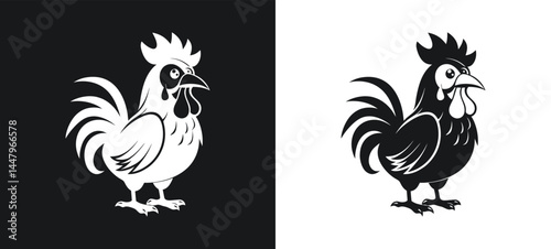 Black And White Rooster Illustration On Split Background Vector Graphic Resource