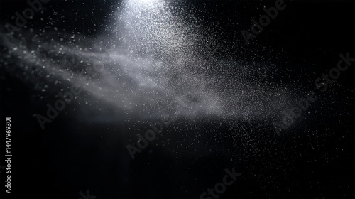 Million of Star Dust, Photo image of falling down shower rain snow, heavy snows storm flying. Freeze shot on black background isolated overlay. Golden light Spray water fog smoke as star particle. photo