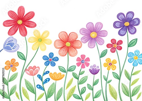 Hand drawn colorful flowers on white background