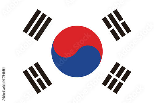 An illustration of the Taegeukgi, the national flag of the Republic of Korea.