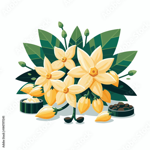 plant, blossom, flora, nature, bloom, aromatherapy, natural, flower, aroma, leaf, yellow, cananga, tropical, beauty, botanical, isolated, perfume, green, background, spa, organic, fragrance, essential