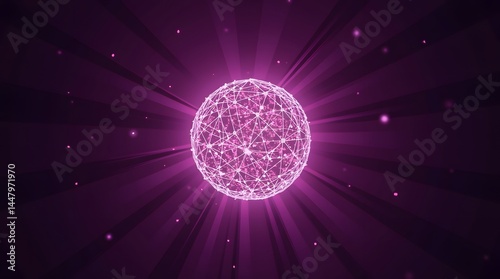 Glowing network sphere with radiating light. Abstract technology concept, perfect for science, data, and connection visuals.