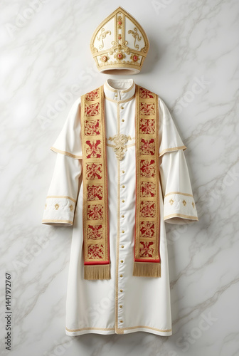 papal vestments, including a white cassock, a red mozzetta