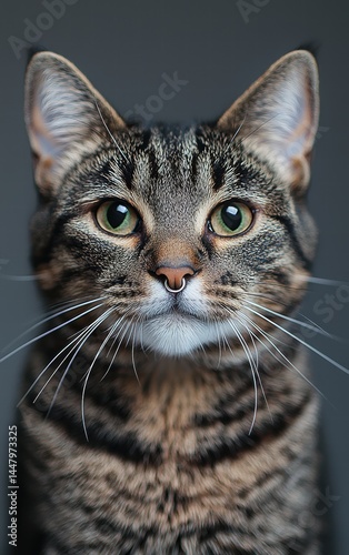Urban Cat Chic: A Stylish Portrait of a Tabby with a Nose Ring.
