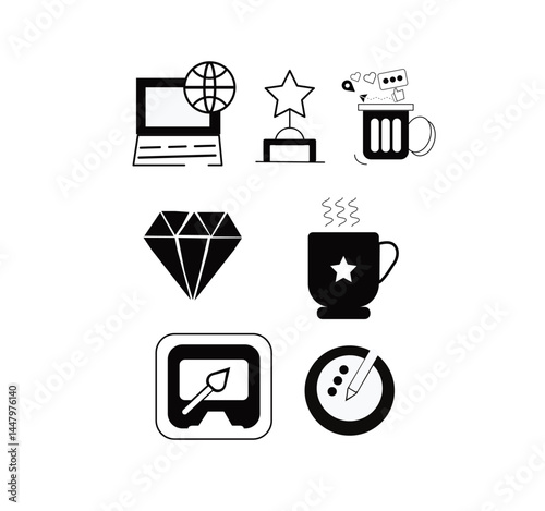  Set of Creative Digital and Artistic Icons in Black and White