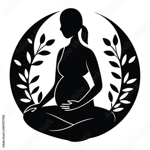 Silhouette of Pregnant Woman in Peaceful Pose