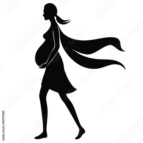 Silhouette of Pregnant Woman Walking