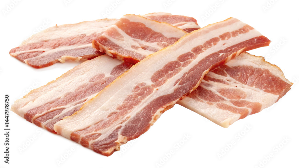 pieces of raw bacon isolated, transparent background, AI pieces of raw bacon isolated, transparent background, AI