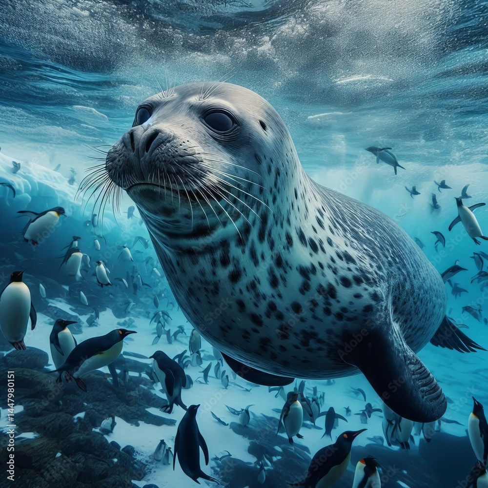Fototapeta premium Leopard penguins or other seals