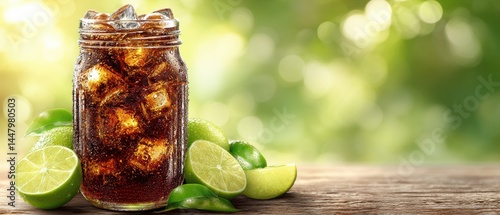 Chilled root beer delight refreshing drink with lime background