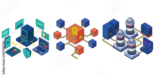 Isometric data network and server infrastructure with cloud technology