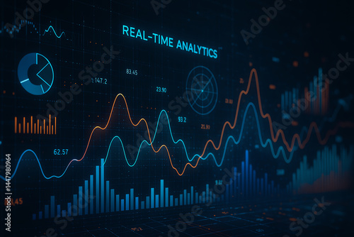 A modern digital interface displaying real-time analytics with colorful graphs and charts, illustrating data trends and insights for analysis in a tech-driven environment.