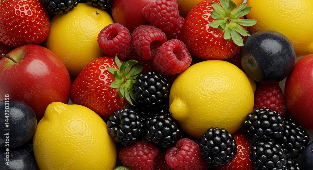Fresh Citrus, Apples and Berries Overhead View Fresh Citrus, Apples and Berries Overhead View