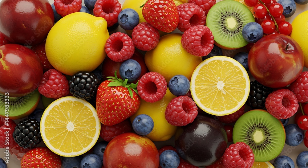 Obraz premium Sliced Citrus and Mixed Berries Colorful Display