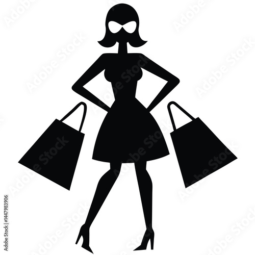 Stylish Woman with Shopping Bags Fashion Illustration