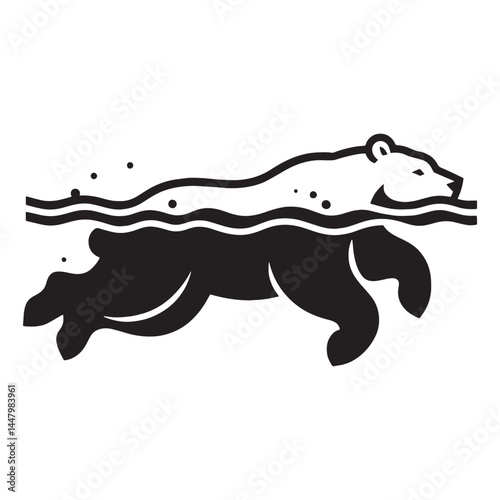 Refined polar bear outline in solid vector form – polar bear silhouette – polar bear vector – polar bear illustration – silhouette of swimming polar bear

