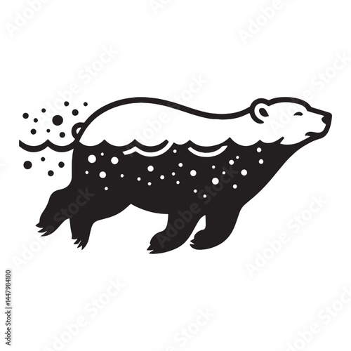Iconic polar bear vector featuring clean silhouette format – polar bear silhouette – polar bear vector – polar bear illustration – silhouette of swimming polar bear

