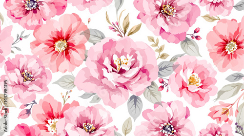 Obraz na plátně Seamless watercolor flowers pattern