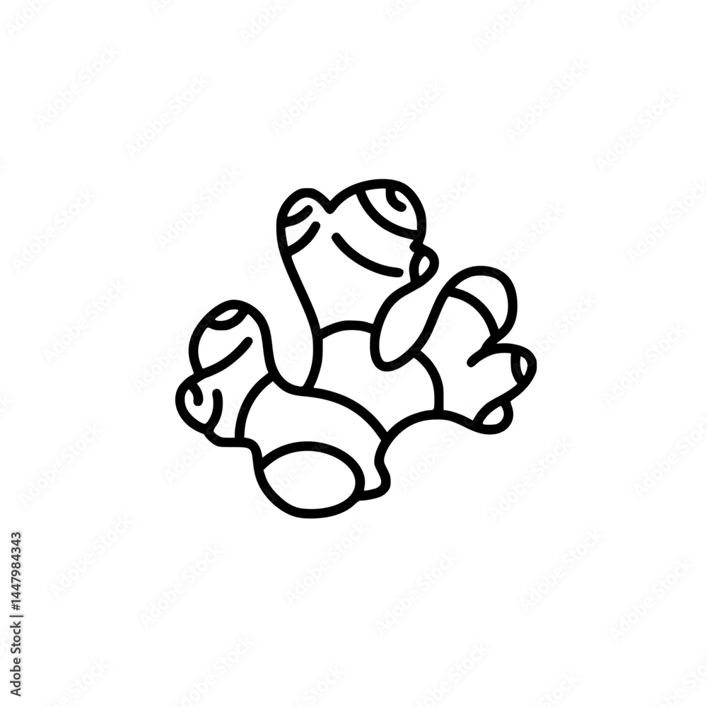 A simple line drawing of a ginger root.
A simple line drawing of a ginger root.