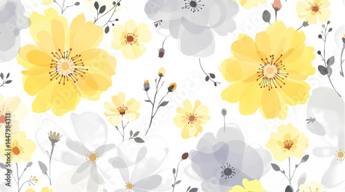 Seamless watercolor flowers pattern. Hand painted flowers of different colors, Flowers for design
