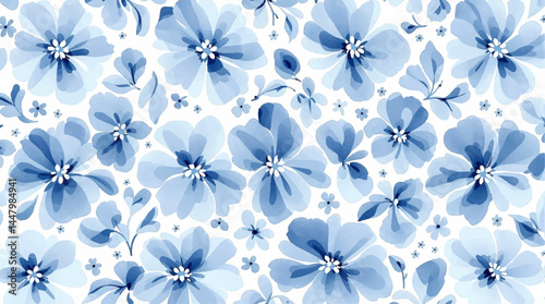 Seamless pattern with rustic gentle blue flowers. Botanical background design for textile