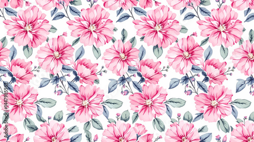 Seamless pattern with white and peach color flowers, isolated on white background

