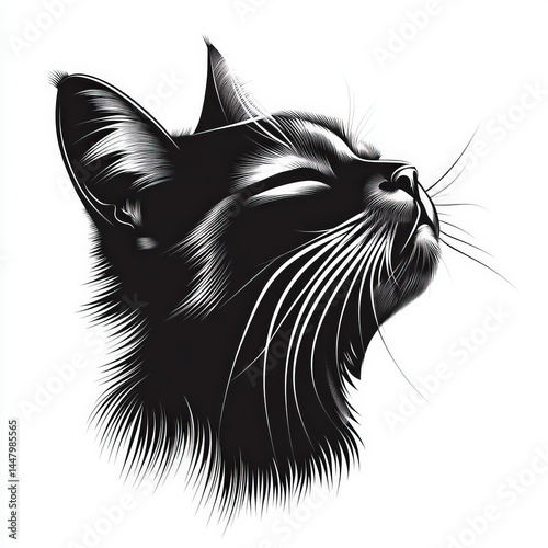 cat head silhouette , black...