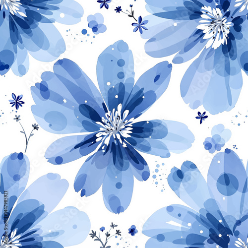 Seamless pattern with rustic gentle blue flowers. Botanical background design for textile