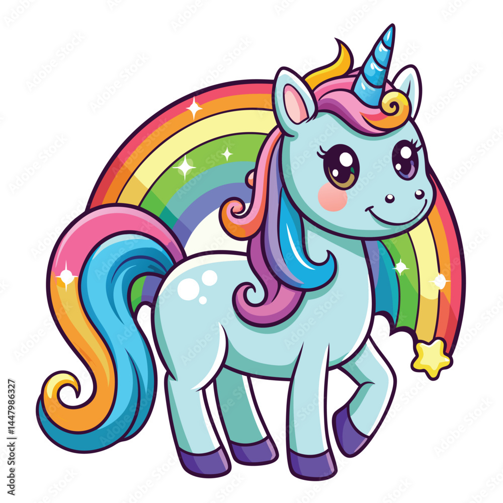 Fototapeta premium Hand draw unicorn cartoon on white background, unicorn vector for kids.