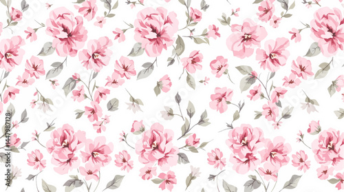 Seamless pattern with white and peach color flowers, isolated on white background
