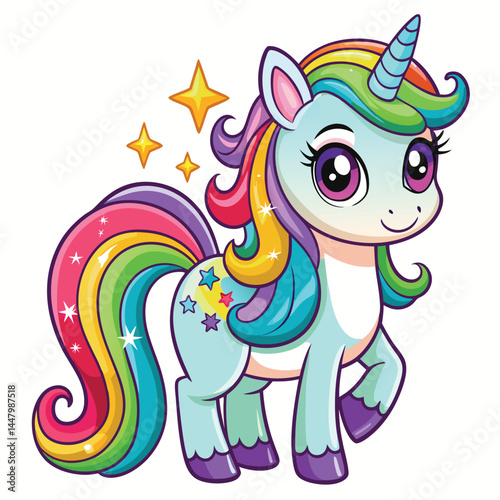 Hand draw unicorn cartoon on white background, unicorn vector for kids.