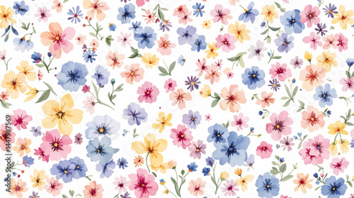 Watercolor seamless pattern with flowers. Floral background design.