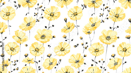 Watercolor seamless pattern with flowers. Floral background design.