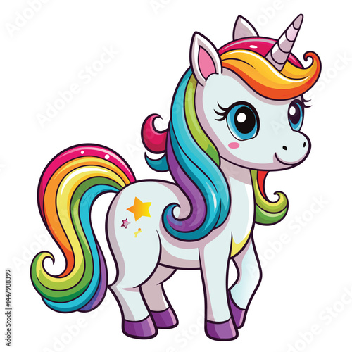 Hand draw unicorn cartoon on white background, unicorn vector for kids.