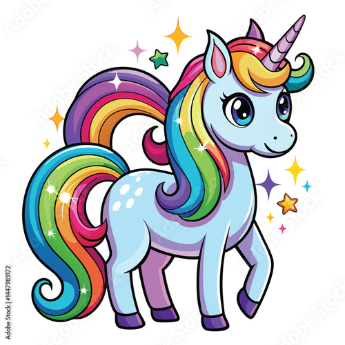 Hand draw unicorn cartoon on white background, unicorn vector for kids.