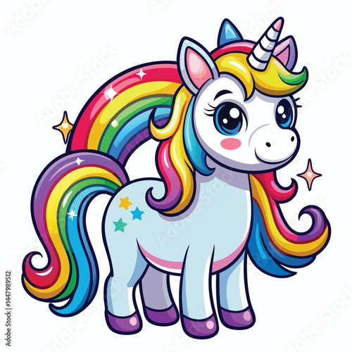 Hand draw unicorn cartoon on white background, unicorn vector for kids.