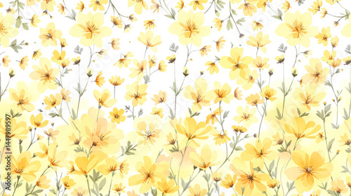 Floral seamless pattern, watercolor yelllow flowers
